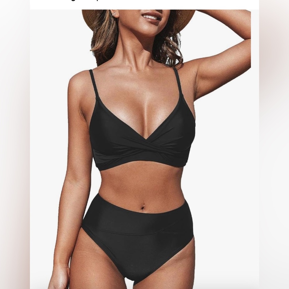 CUPSHE Women's Black Two-Piece High-Waisted Bikini